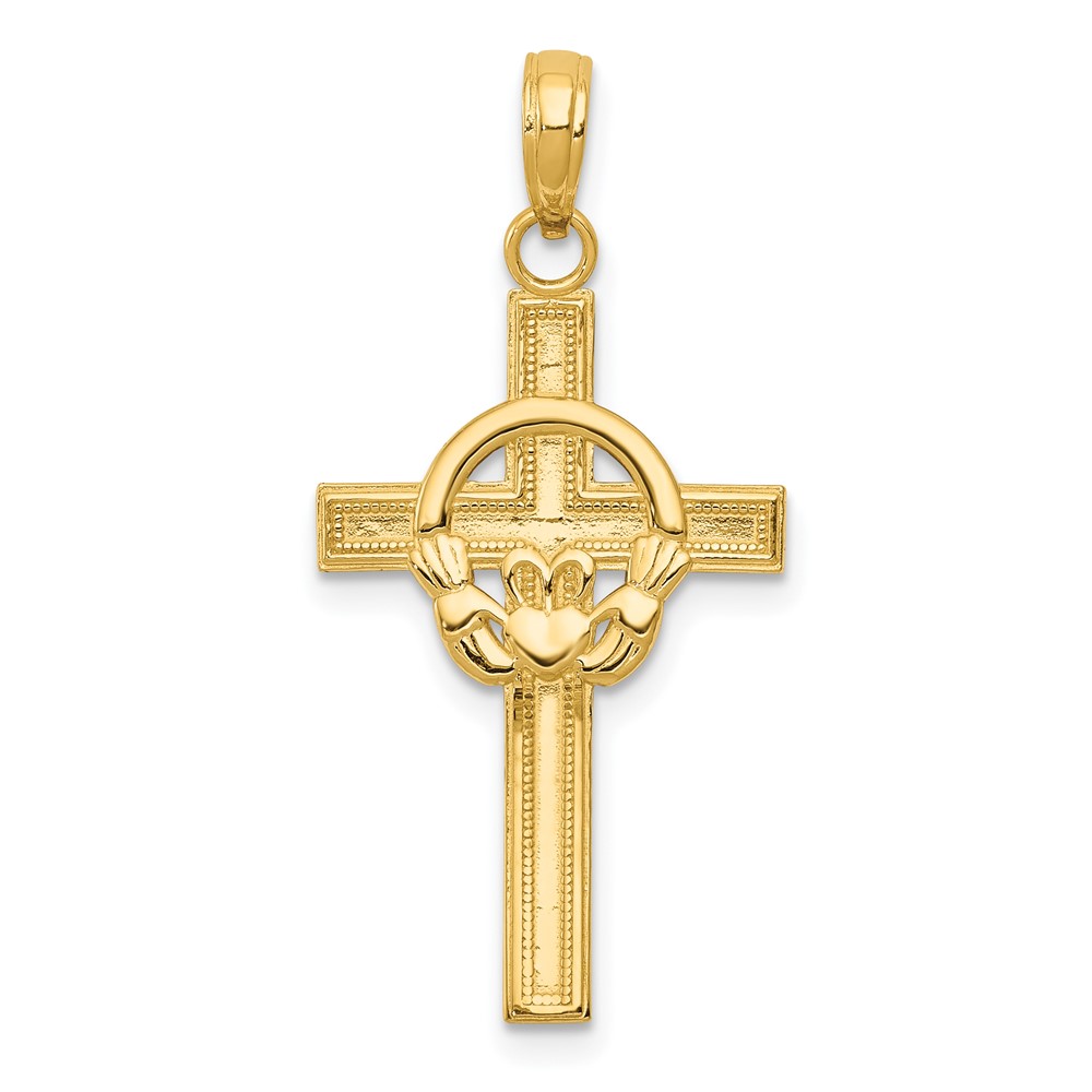 10K Polished Claddagh Cross Pendant (10M1338)