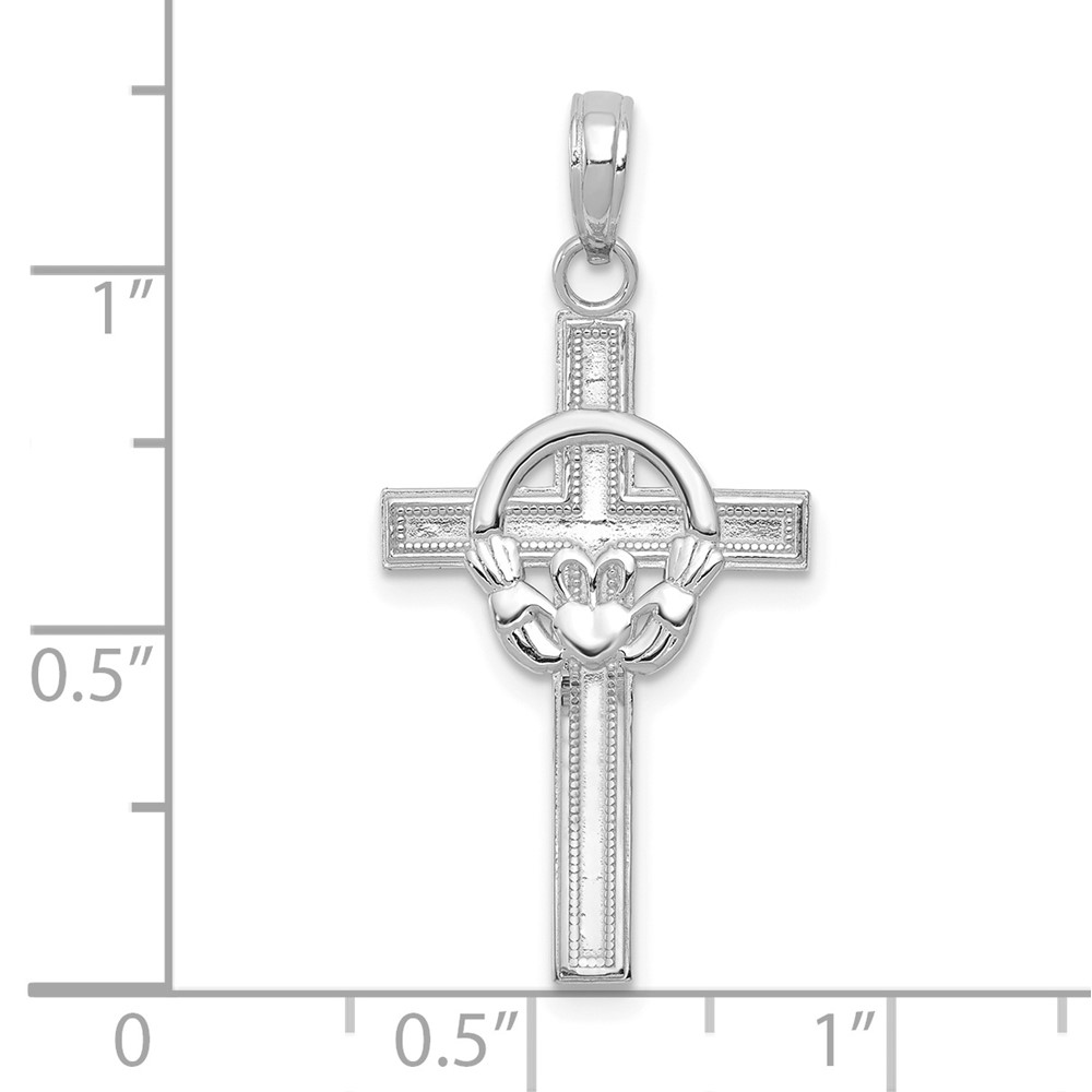 10K White Gold Polished Claddagh Cross Pendant (10M1338W)