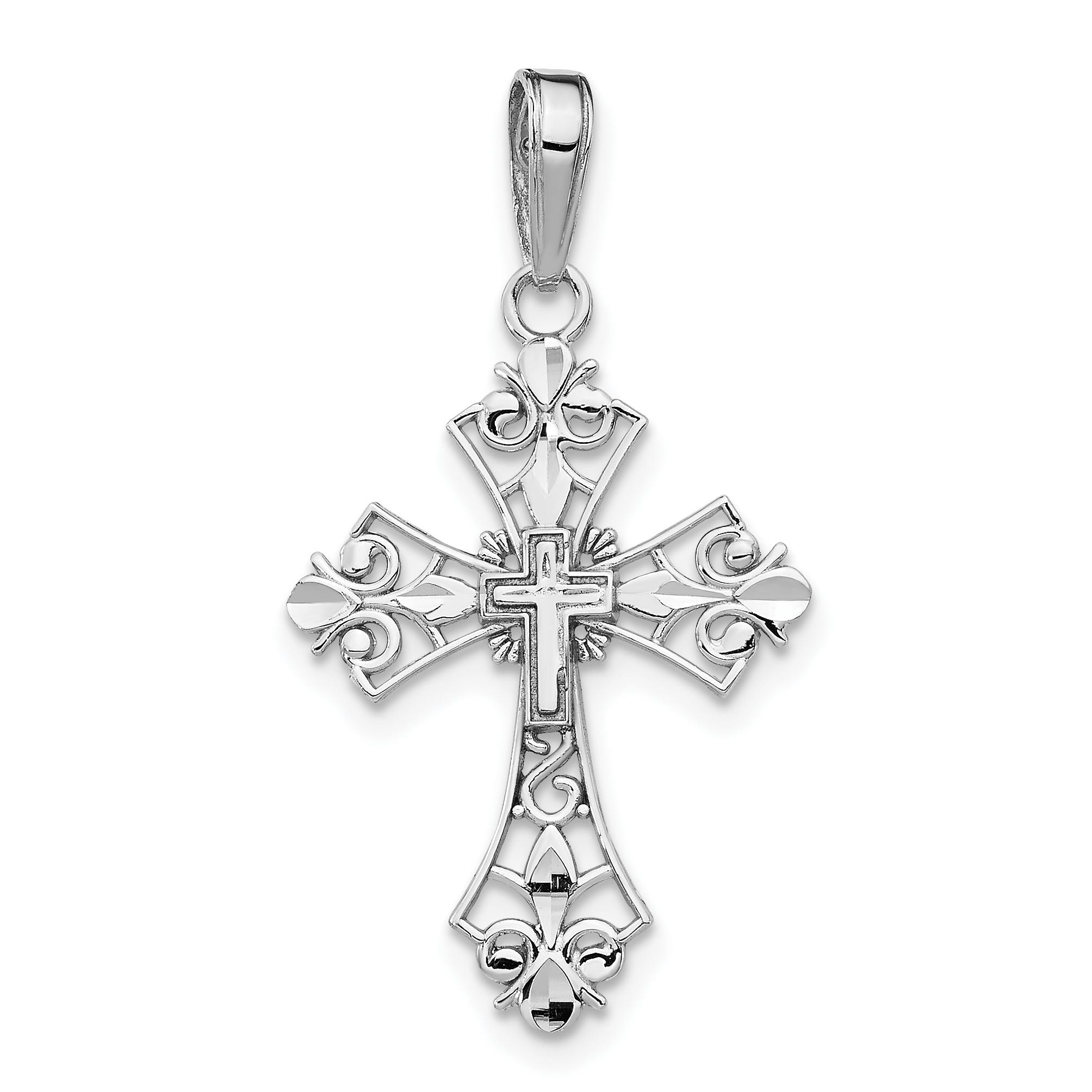 10k White Gold Filigree Cross Charm (10M2244)