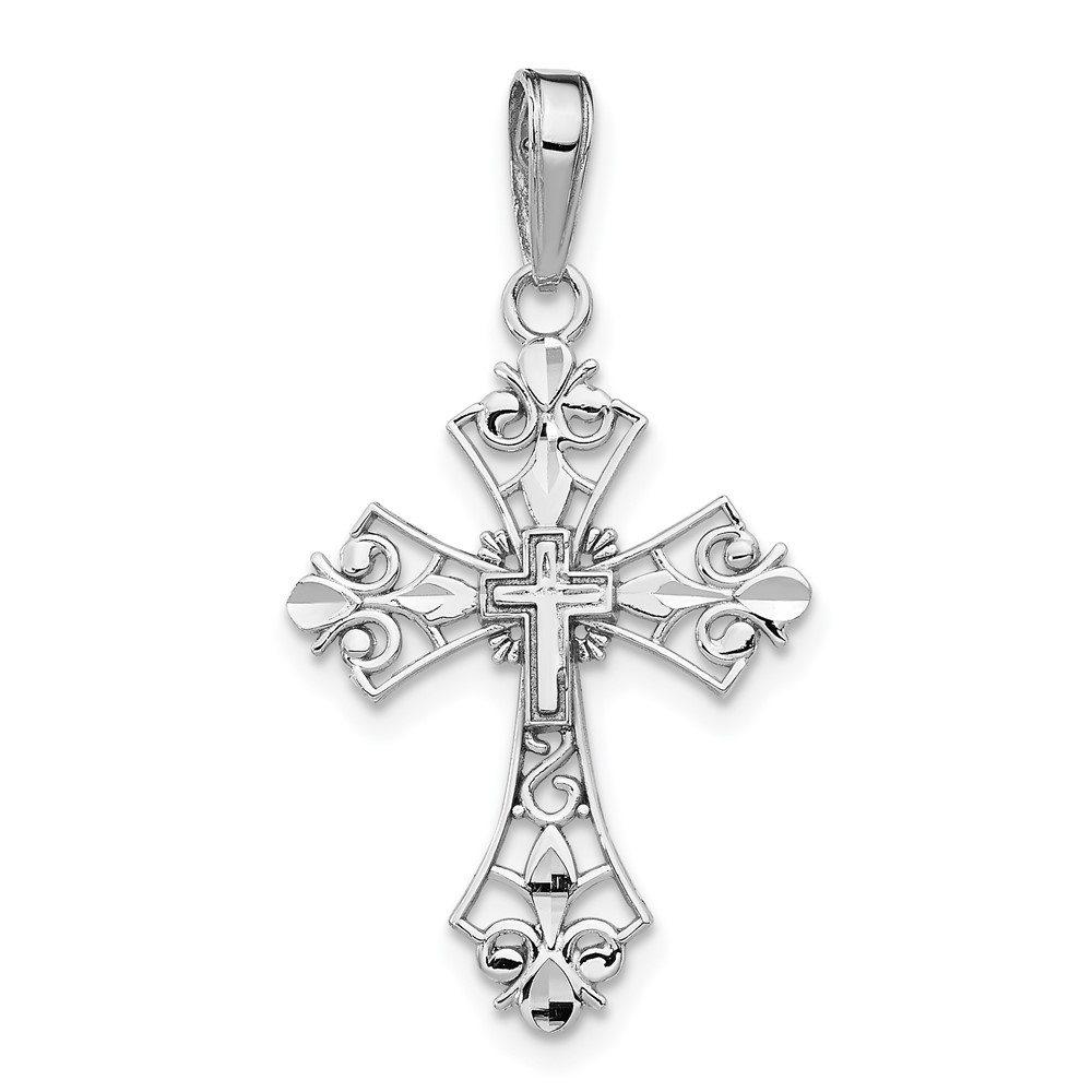 10k White Gold Filigree Cross Charm (10M2244)
