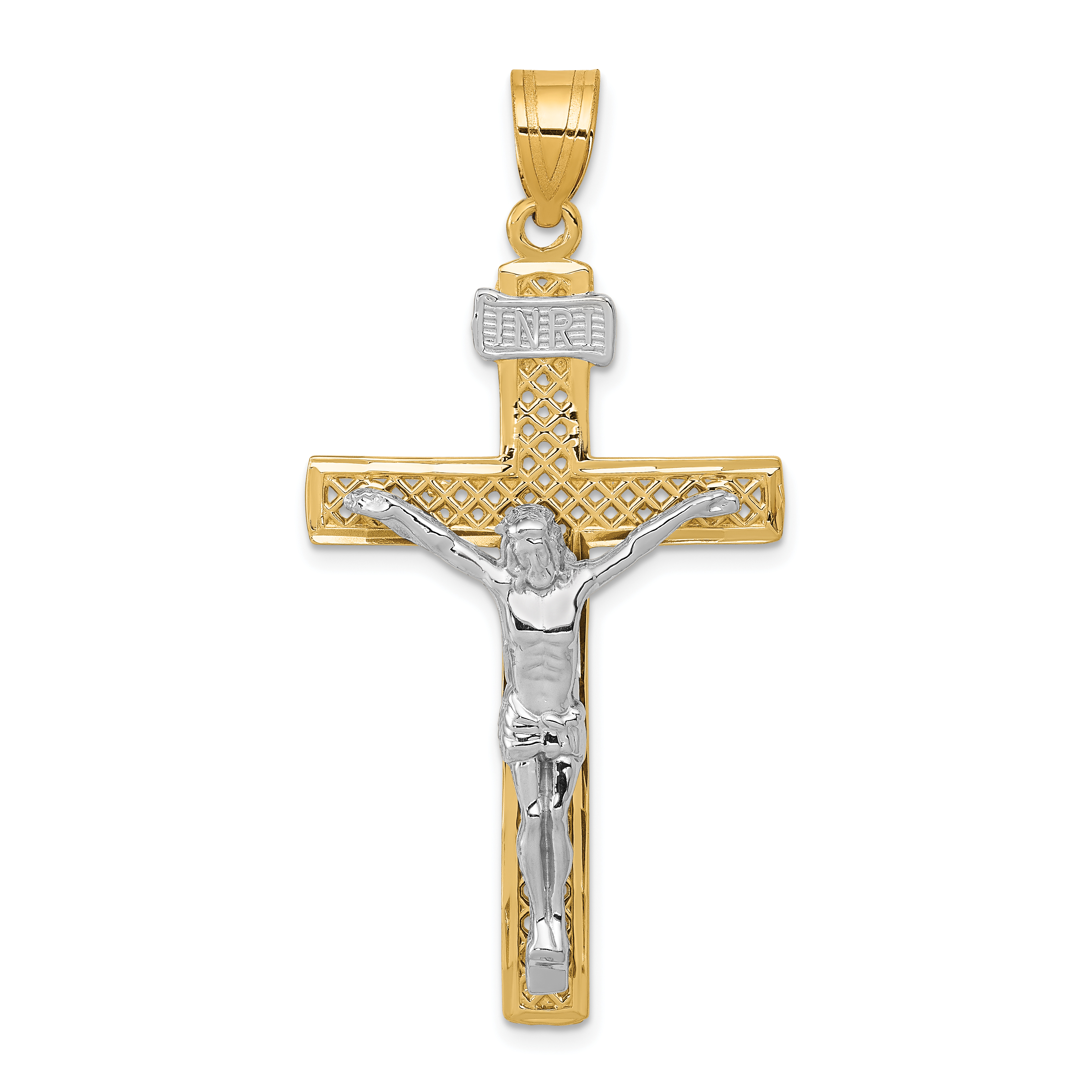 10k Two-tone INRI Crucifix Pendant (10M2595)