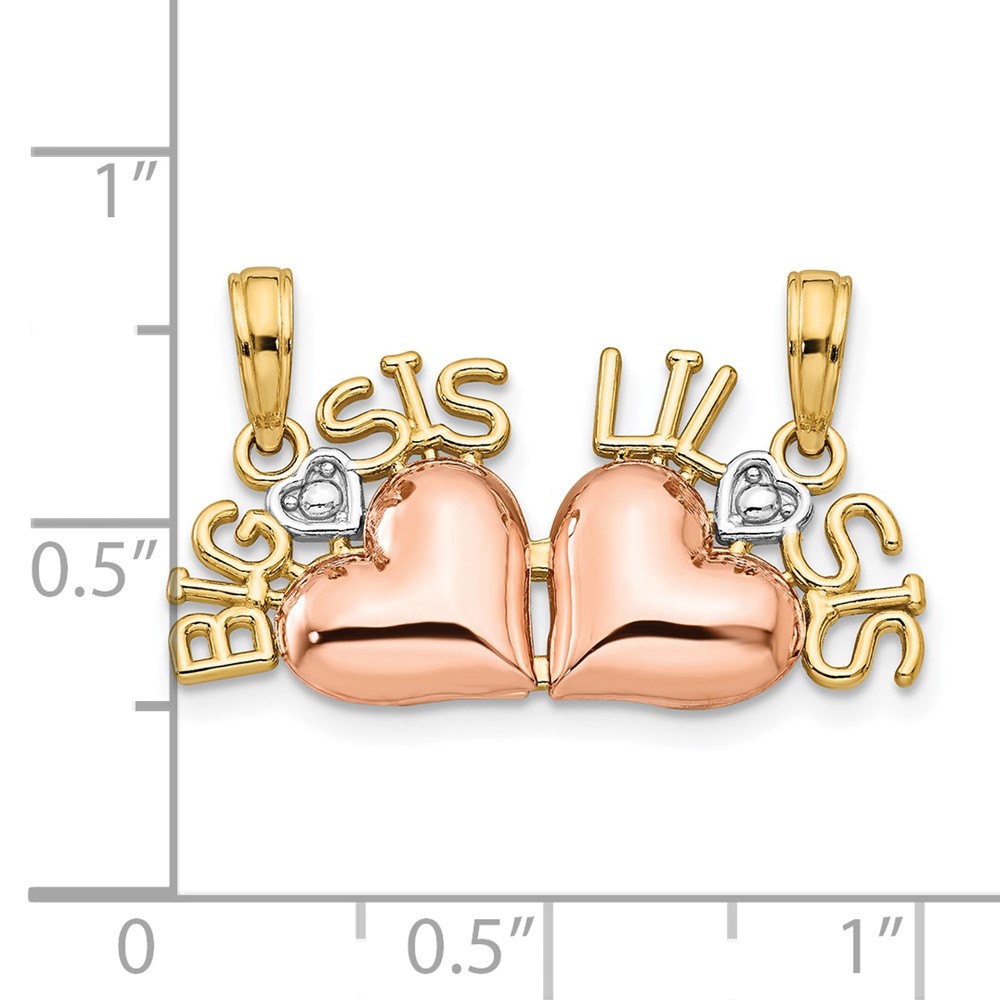 10k Rose & Yellow Gold w/White Rhodium Big Sis/Lil Sis Break-a-part Pendant (10M2698)