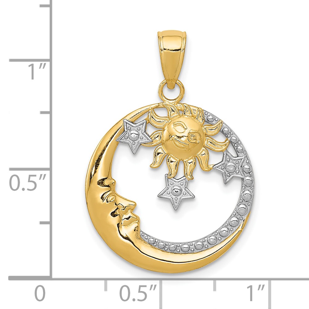10k and Rhodium D/C Moon, Stars, and Sun Pendant (10M2867)
