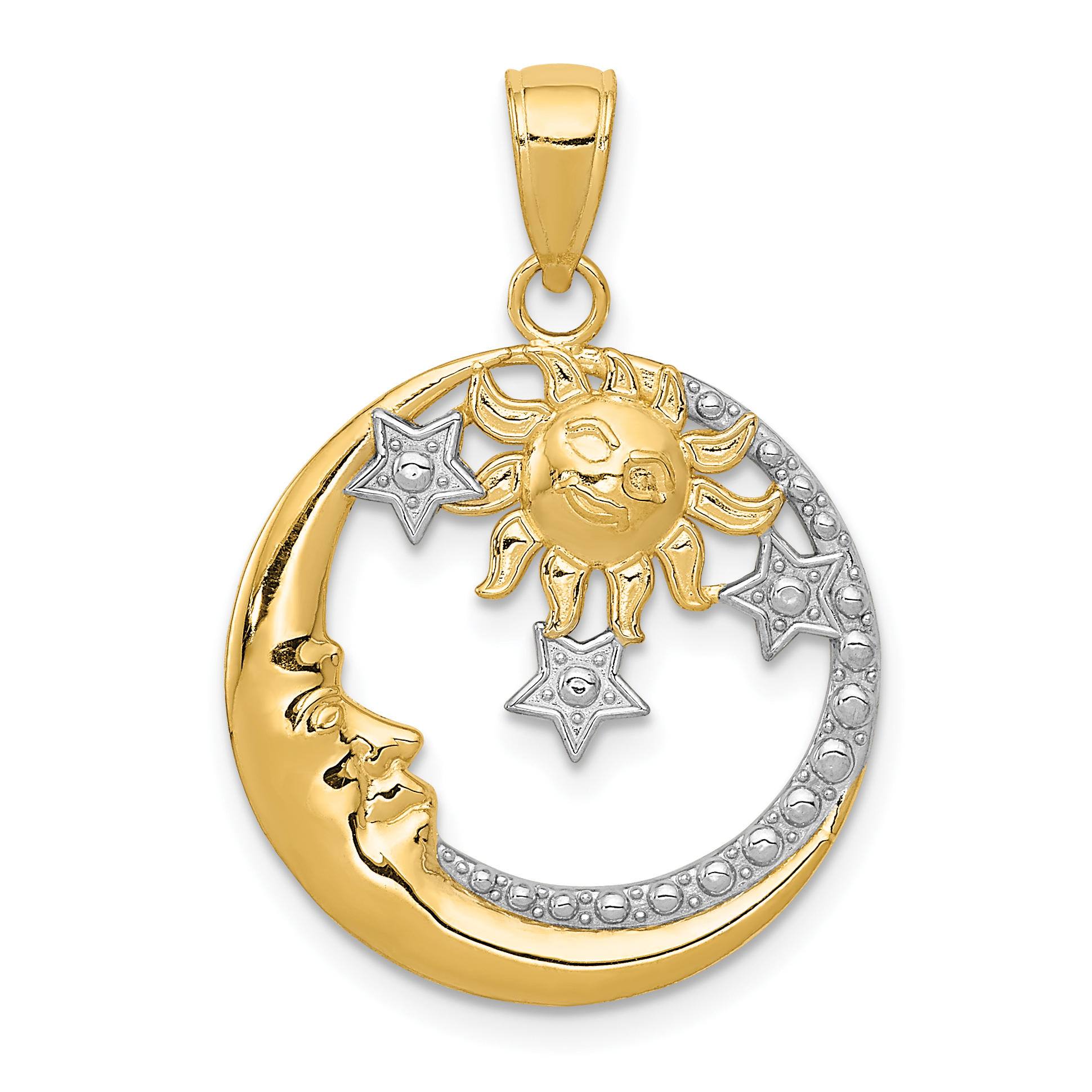 10k and Rhodium D/C Moon, Stars, and Sun Pendant (10M2867)