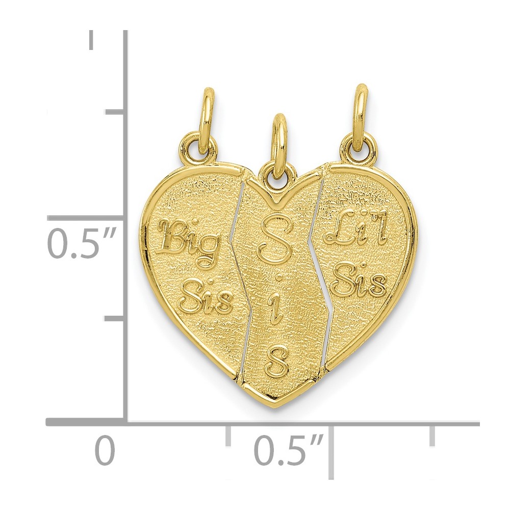 10k 3 piece Break-apart Big Sis, Sis & Lil Sis Charm (10M310)