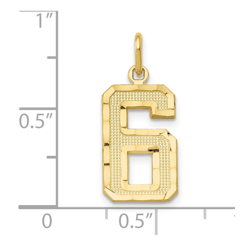 10ky Casted Medium Diamond-cut Number 6 Charm (10MN06)