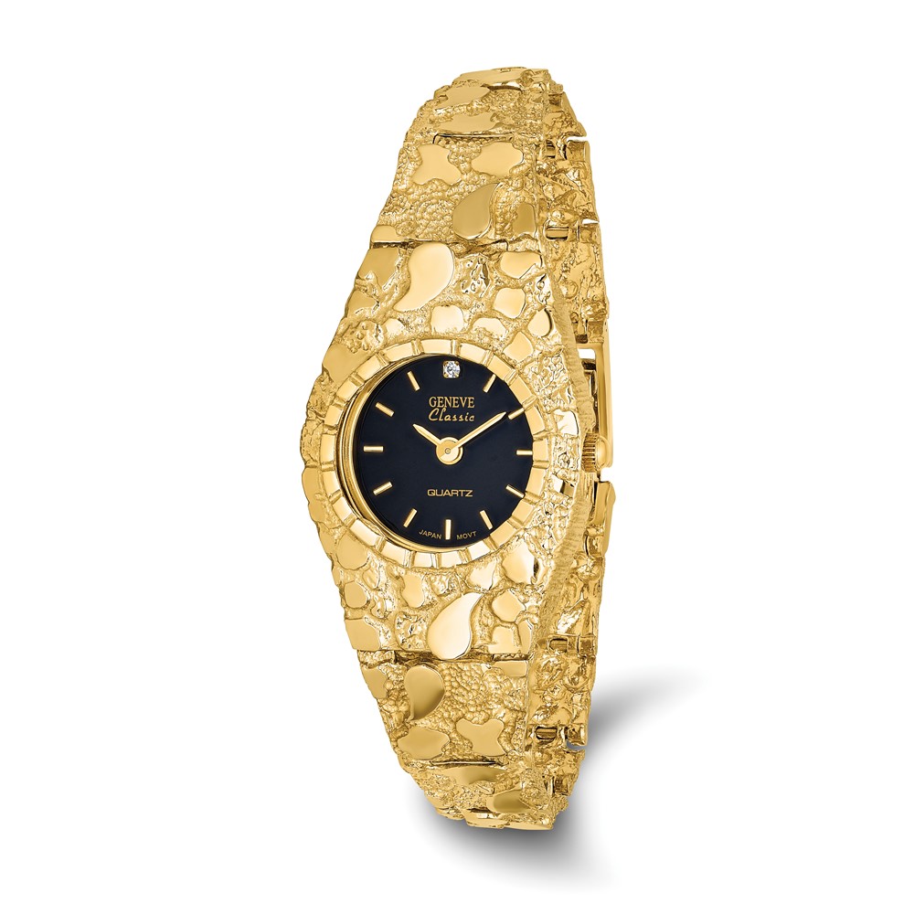 10K 22mm Yellow Gold Black Dial Nugget Watch, 7"