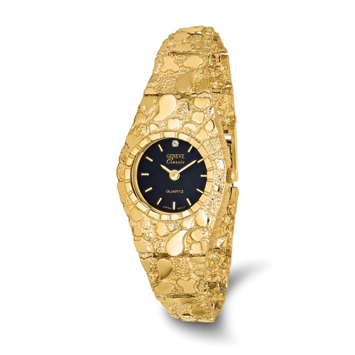 10K 22mm Yellow Gold Black Dial Nugget Watch - 7in