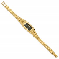 10K Yellow Gold 15x 31mm Black Dial Rectangular Face Nugget Watch, 7" view 2