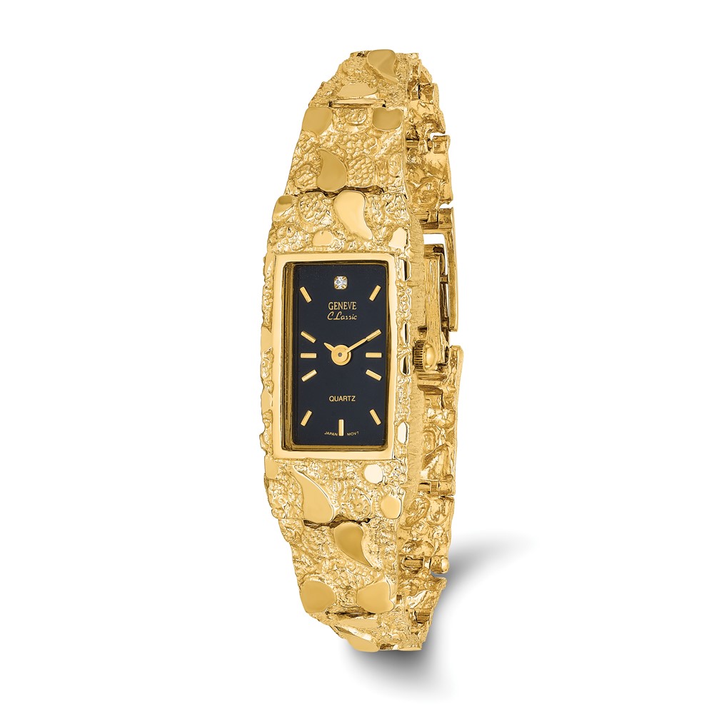 10K Yellow Gold 15x 31mm Black Dial Rectangular Face Nugget Watch, 7"