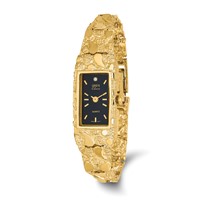 10K Yellow Gold 15x 31mm Black Dial Rectangular Face Nugget Watch, 7" view 1