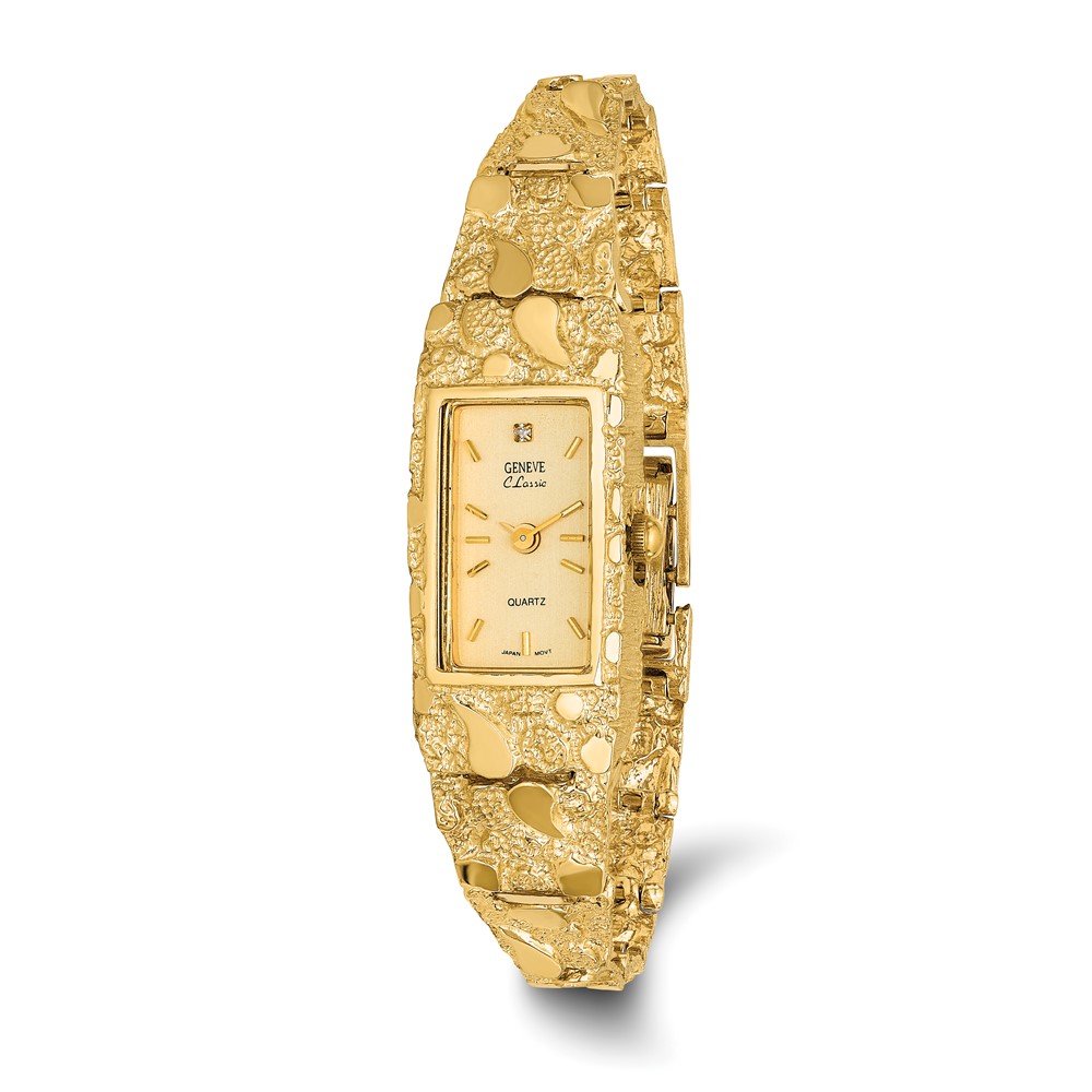 10K Yellow Gold 15x31mm Champagne Dial Rectangular Face Nugget Watch - 7in