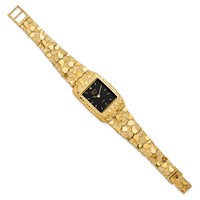 10K Yellow Gold 27x 47mm Black Dial Square Face Nugget Watch, 8" view 2