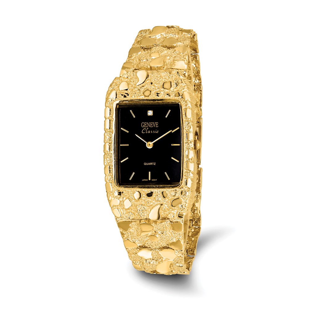 10K Yellow Gold 27x 47mm Black Dial Square Face Nugget Watch, 8"