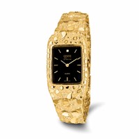 10K Yellow Gold 27x 47mm Black Dial Square Face Nugget Watch, 8" view 1