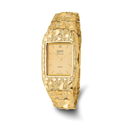 10K Yellow Gold 27x47mm Champagne Dial Square Face Nugget Watch - 8in