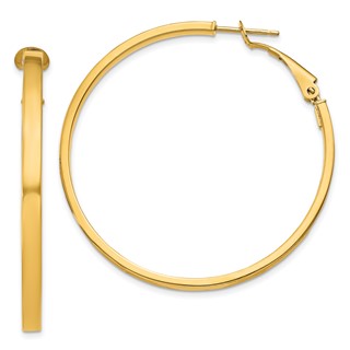 Gold Square Tube Omega Back Hoop Earrings