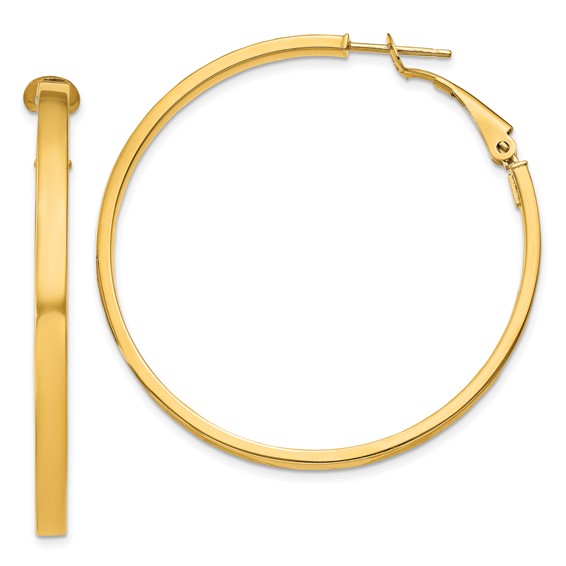 Gold Square Tube Omega Back Hoop Earrings