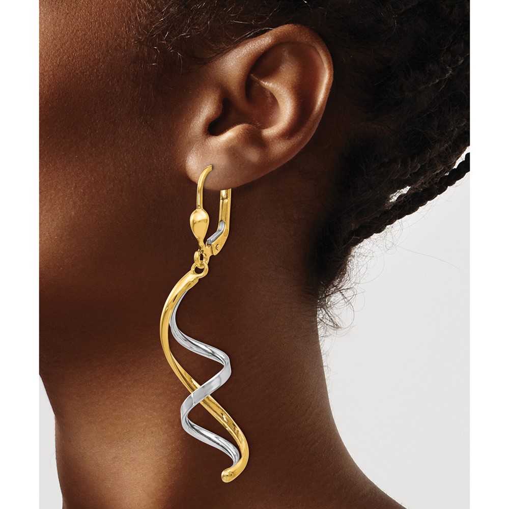10k Two-tone Spiral Leverback Earrings (10PRE305)