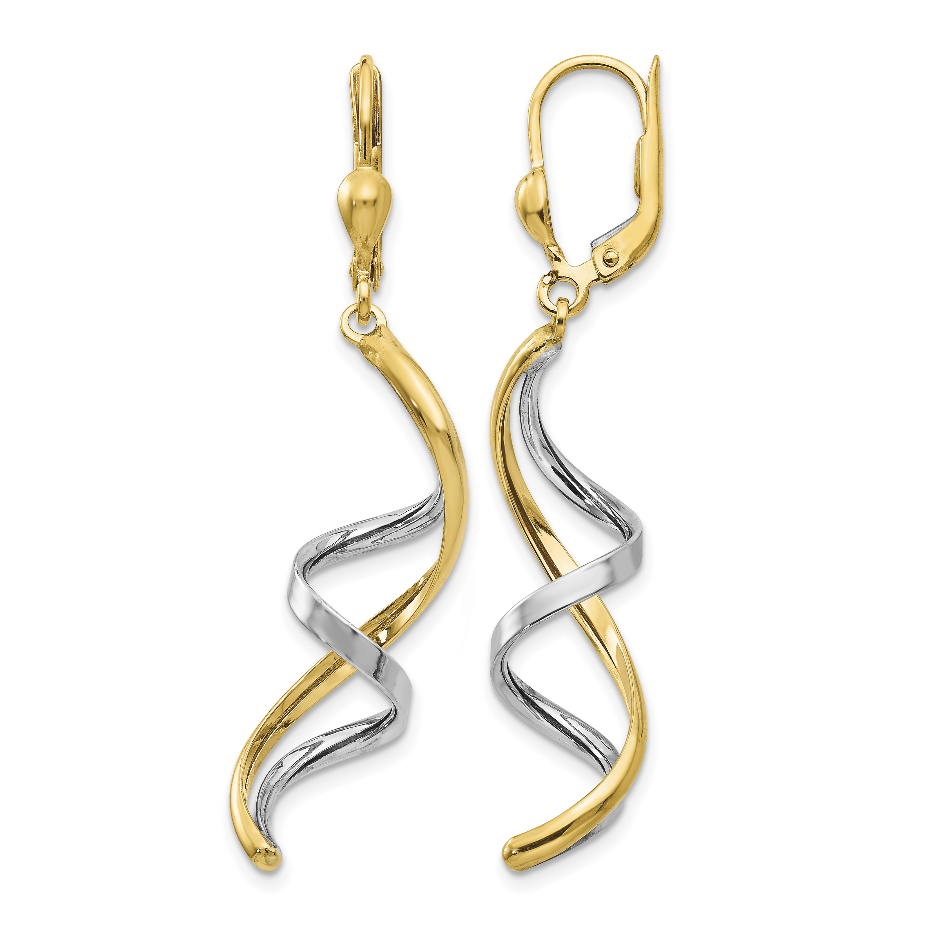 10k Two-tone Spiral Leverback Earrings (10PRE305)
