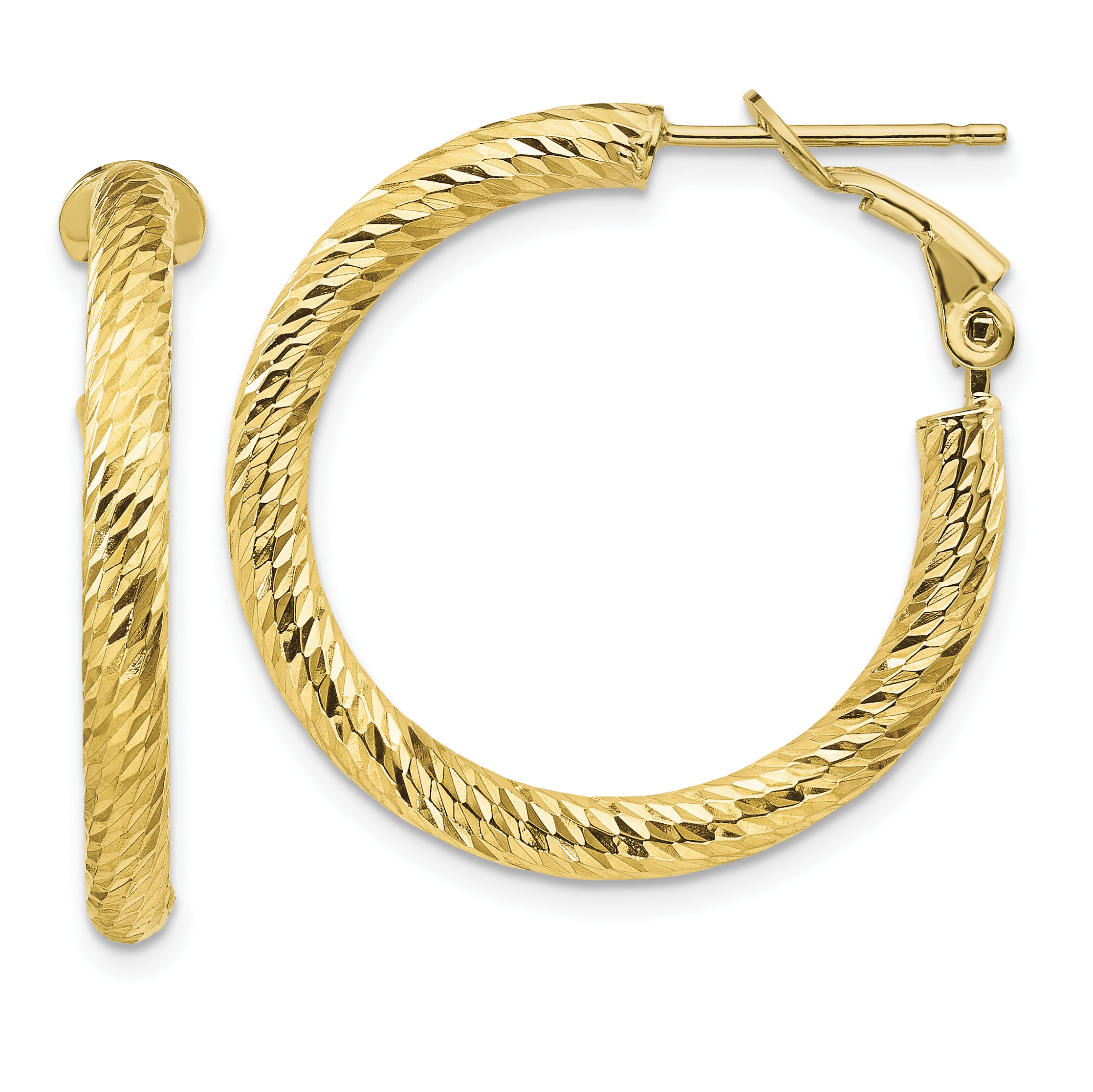 10k 3x20 Diamond-cut Round Omega Back Hoop Earrings 10PRE939 | eBay