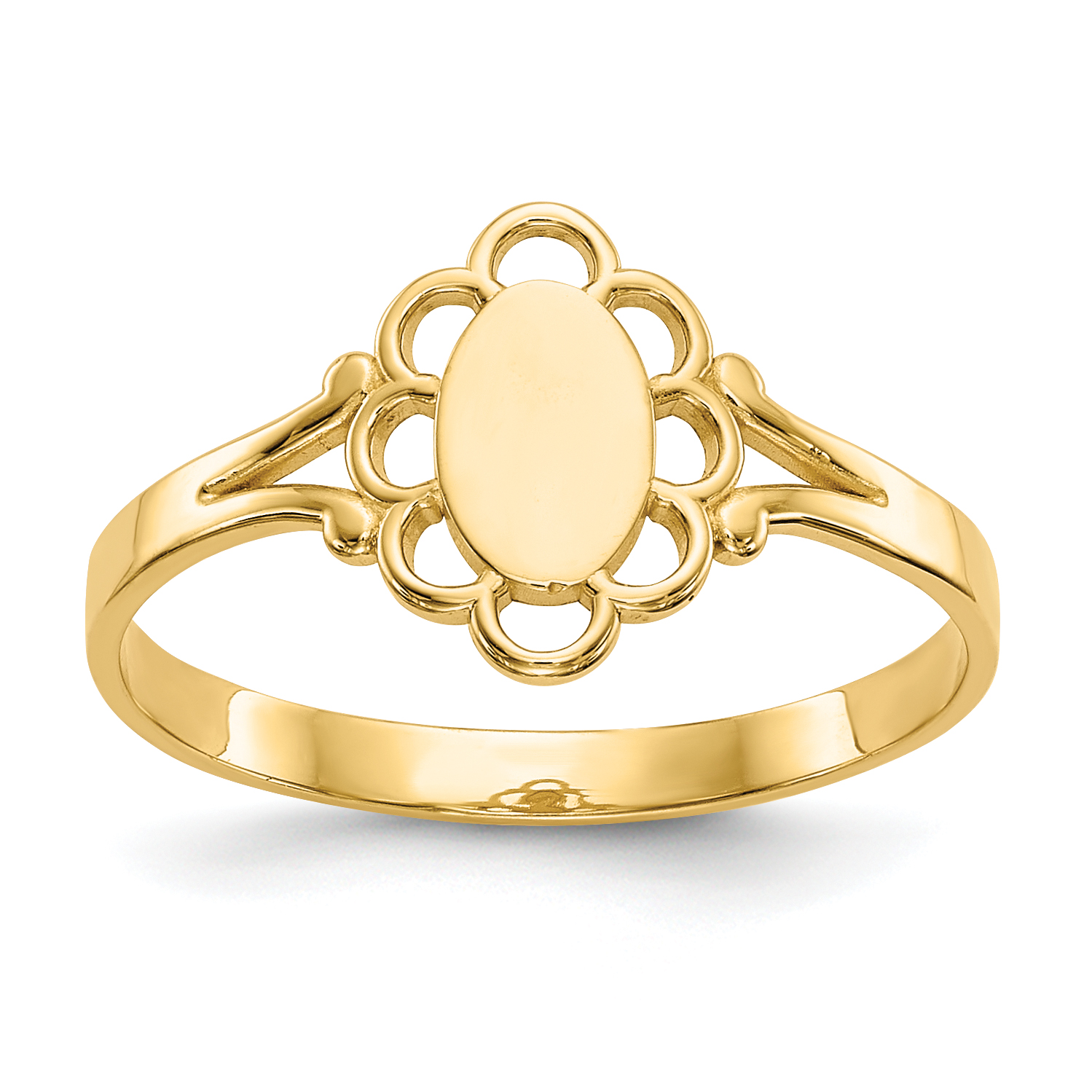 10K Filigree Oval Polished Center Child's Signet Ring (10R519)