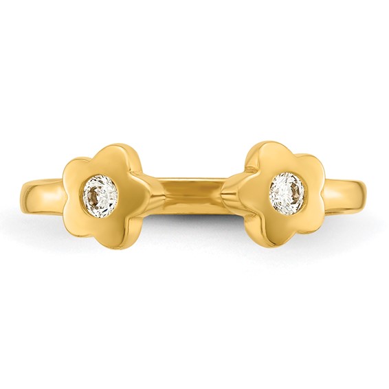 10k Polished CZ Flowers Toe Ring