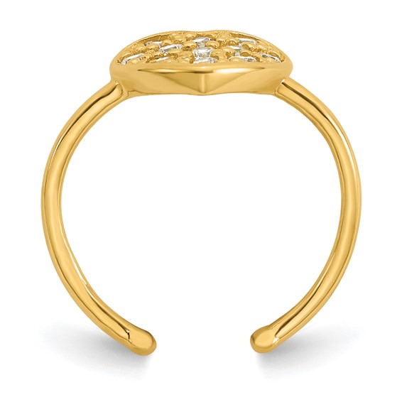 10k Polished Pave CZ Heart Toe Ring