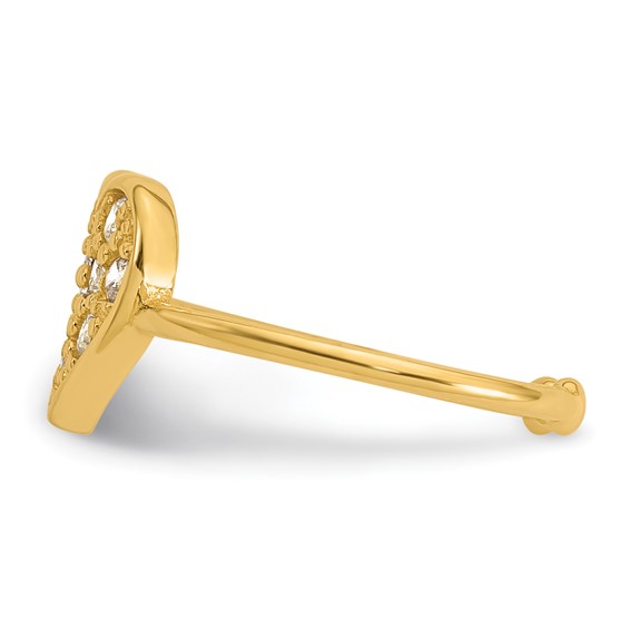 10k Polished Pave CZ Heart Toe Ring