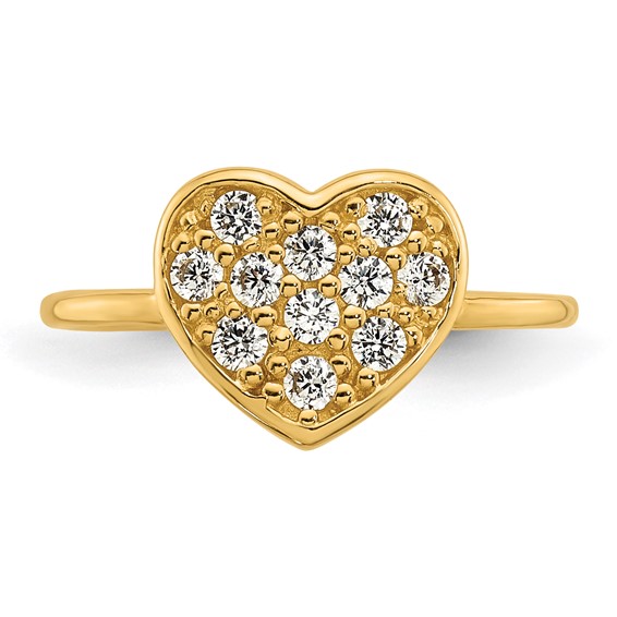 10k Polished Pave CZ Heart Toe Ring