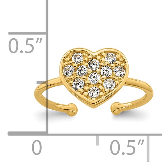 10k Polished Pave CZ Heart Toe Ring