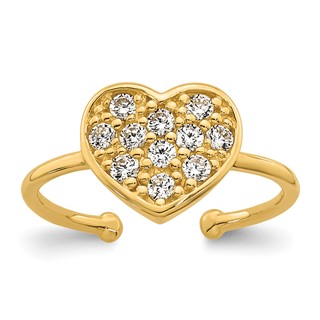 10k Polished Pave CZ Heart Toe Ring