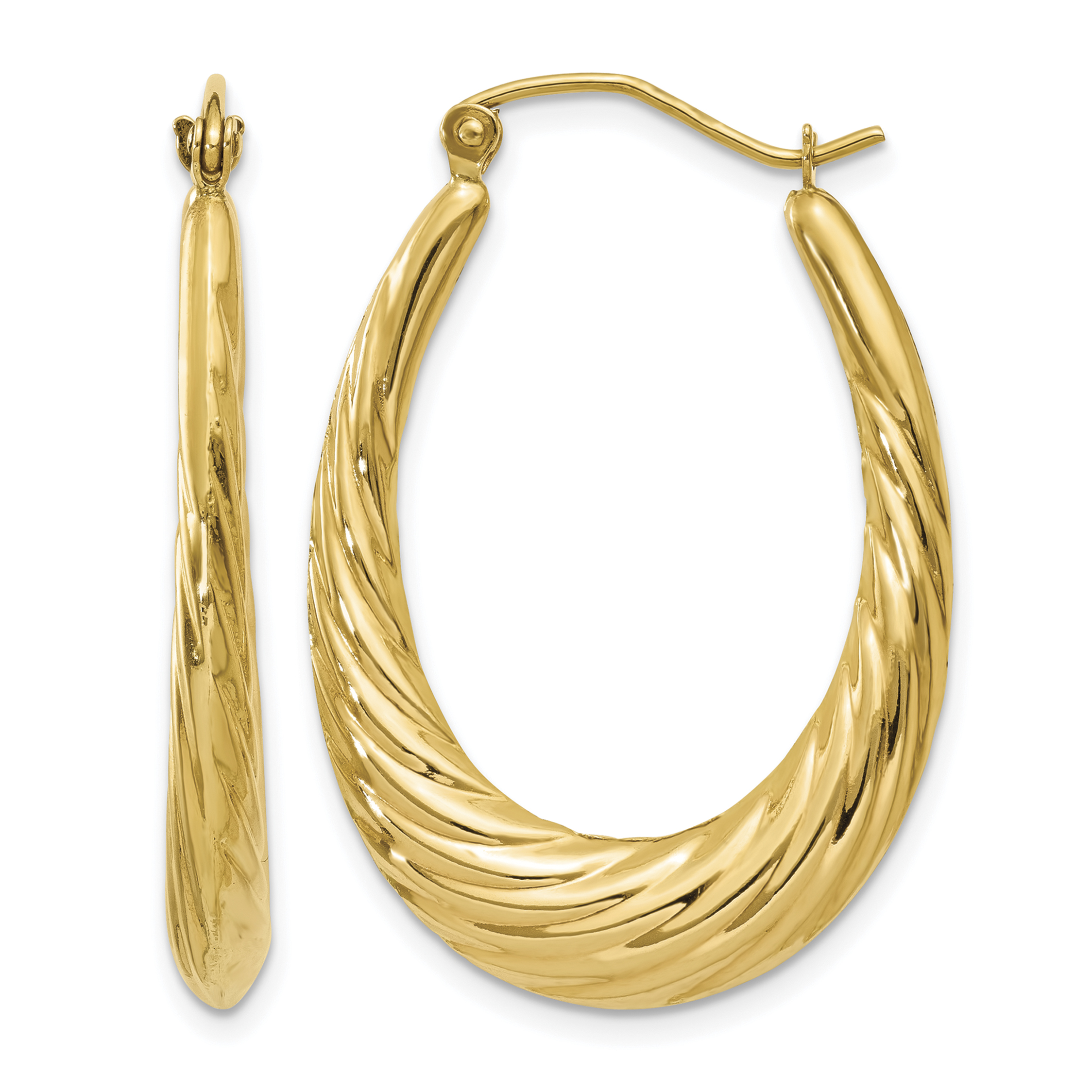 10k Polished Twisted Oval Hollow Hoop Earrings (10S1256)