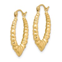10K Yellow Gold Polished Hollow Scalloped Heart Hoop Earrings view 2