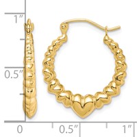 10K Yellow Gold Polished Hollow Scalloped Heart Hoop Earrings view 4