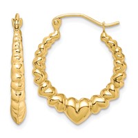 10K Yellow Gold Polished Hollow Scalloped Heart Hoop Earrings view 1