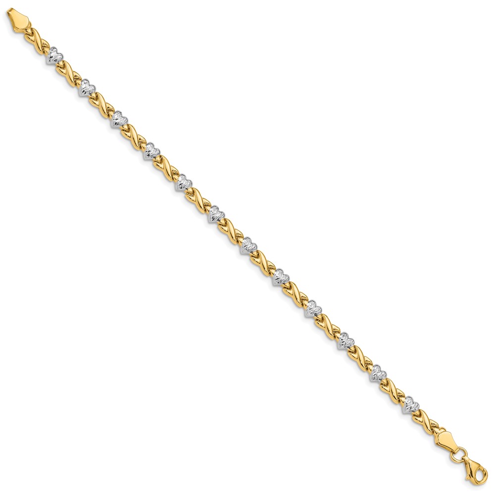 10k w/Rhodium Polished Heart and X Bracelet (10SF1487-7)
