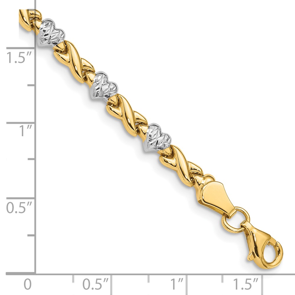 10k w/Rhodium Polished Heart and X Bracelet (10SF1487-7)