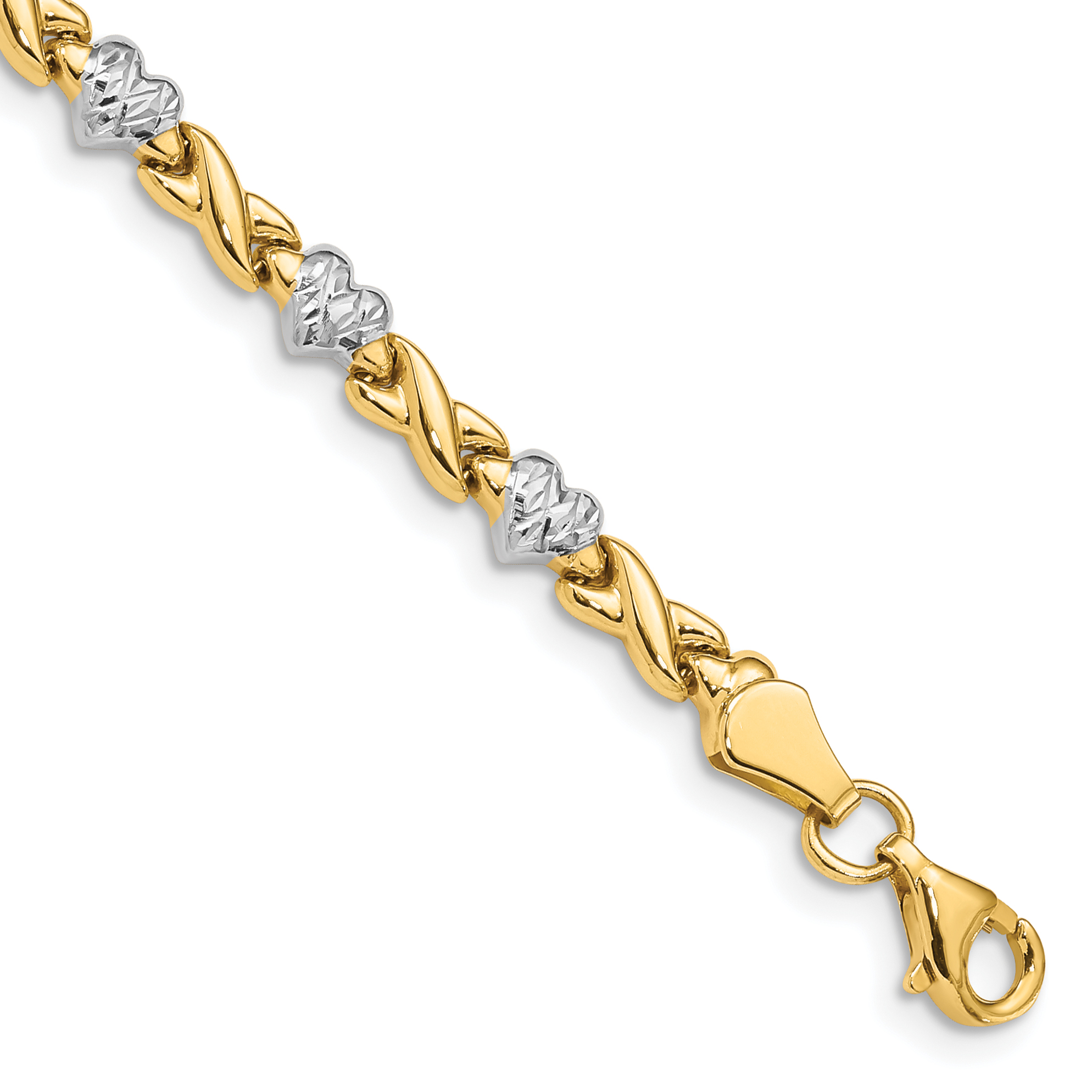 10k w/Rhodium Polished Heart and X Bracelet (10SF1487-7)