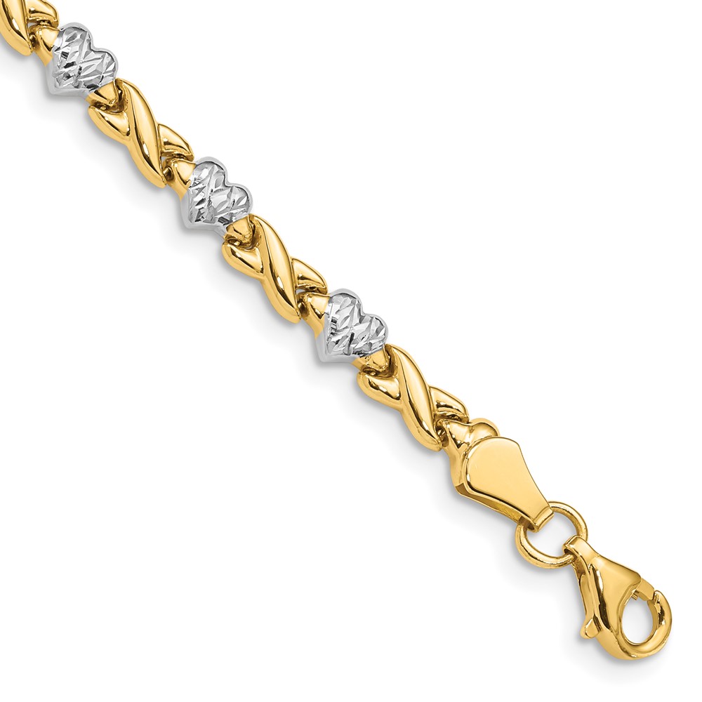 10k w/Rhodium Polished Heart and X Bracelet (10SF1487-7)