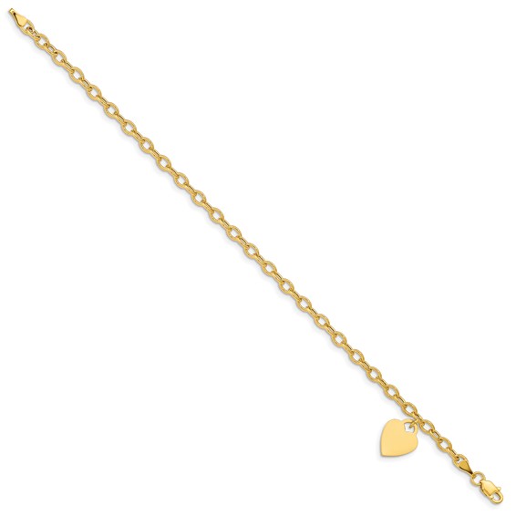 10k Polished Engravable 10.5mm Heart Disc 10 inch Anklet