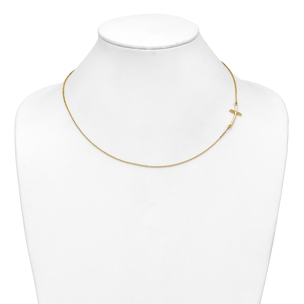 10k Large Sideways Curved Cross Necklace (10SF2082-19)