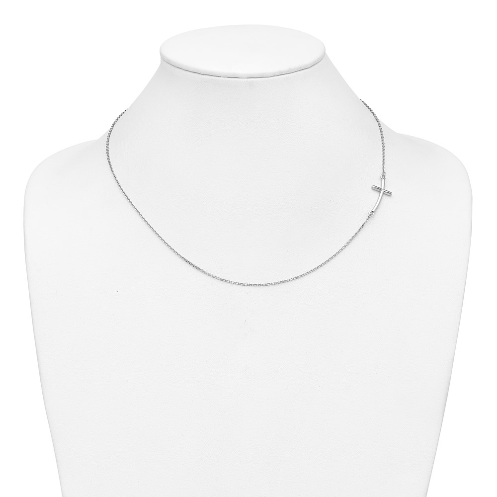 10k White Gold Large Sideways Curved Cross Necklace (10SF2083-19)