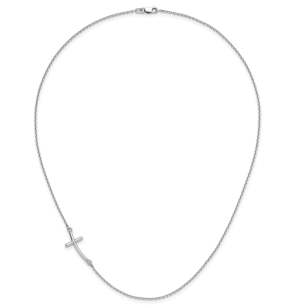 10k White Gold Large Sideways Curved Cross Necklace (10SF2083-19)