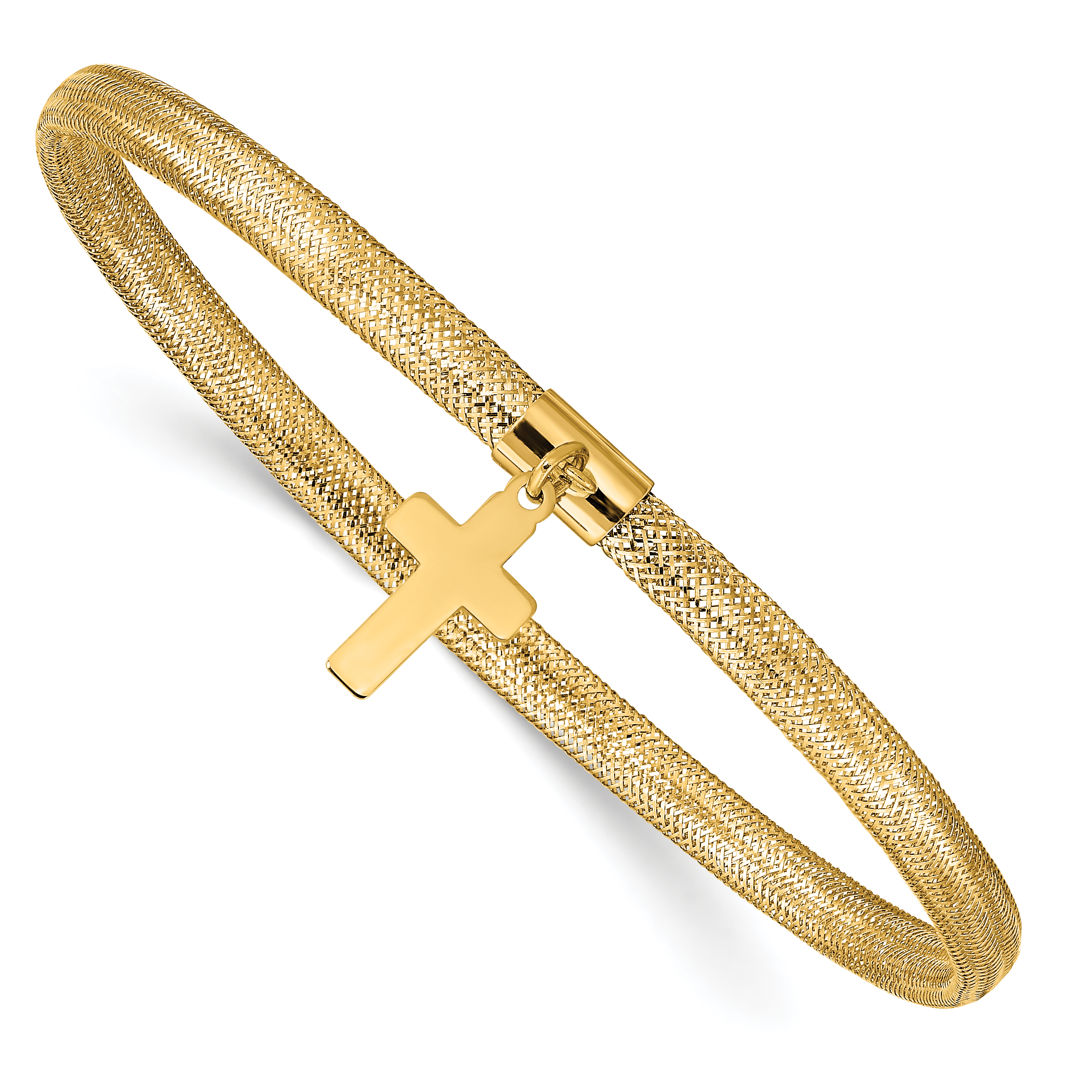 10k Mesh Cross Dangle Stretch Bracelet (10SF2748)