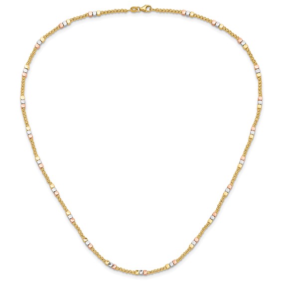 10K Tri-color Diamond-cut Beaded 18in Necklace