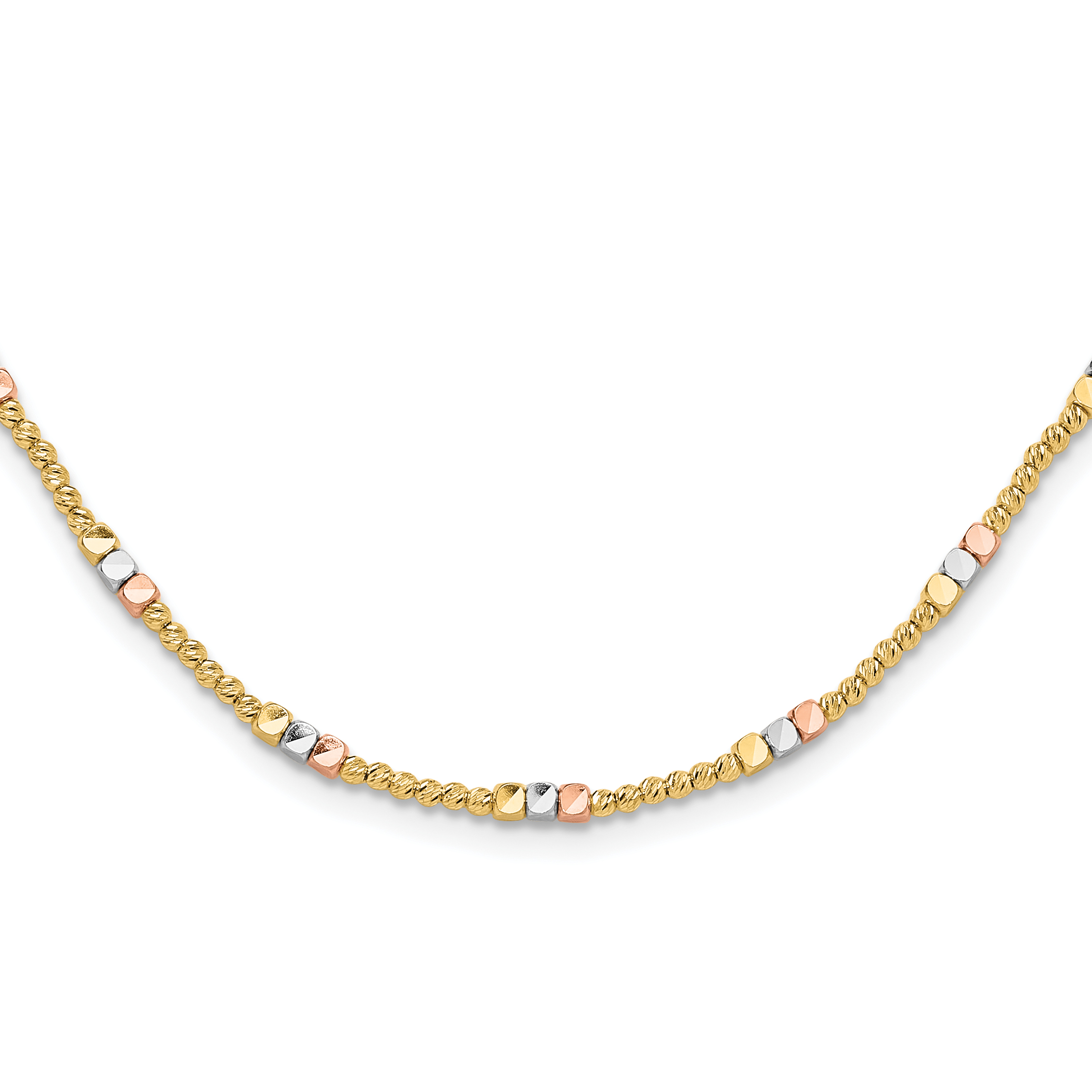 10K Tri-color Diamond-cut Beaded 18in Necklace (10SF2986TR-18)