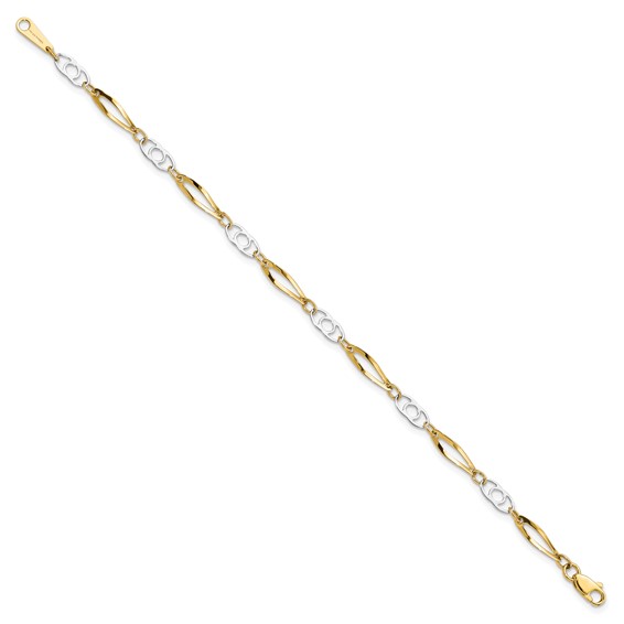10k Two-Tone 7in Polished Fancy Link Bracelet