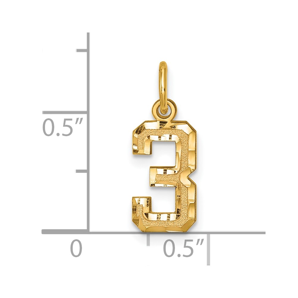 10ky Casted Small Diamond-cut Number 3 Charm (10SN03)