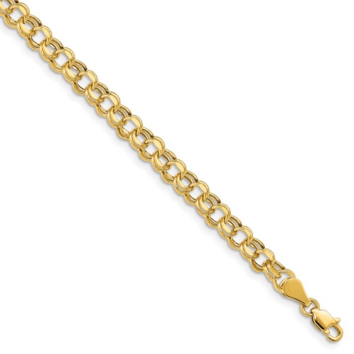 10K Yellow Gold Lite 5mm Hollow Diamond-cut Double Link Charm Bracelet, 7.25"